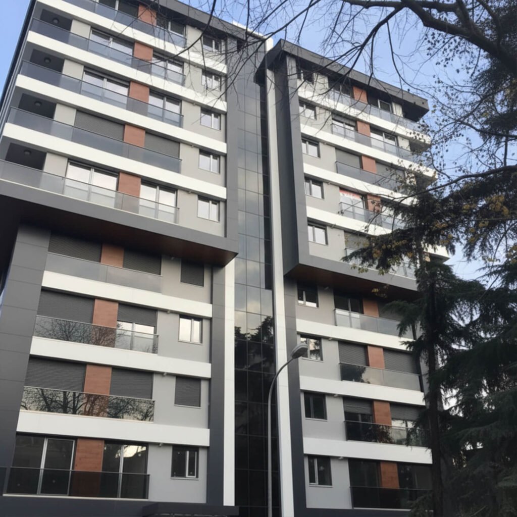 Kentsel dönüşüm projesi modern apartman cephe tasarımı ve kompozit kaplama detayları.
